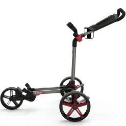PowaKaddy DLX-Lite FF 3-Wheel Push Trolley - Gunmetal/Red Trim -GOLF PRO SHOP dlx lite red 1