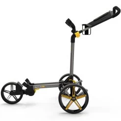 PowaKaddy DLX-Lite FF 3-Wheel Push Trolley - Gunmetal/Yellow Trim -GOLF PRO SHOP dlx lite yellow 1